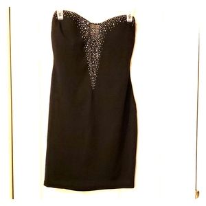 Black strapless party dress with sequins